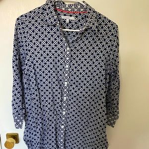 Foxcroft blue and white patterned blouse
